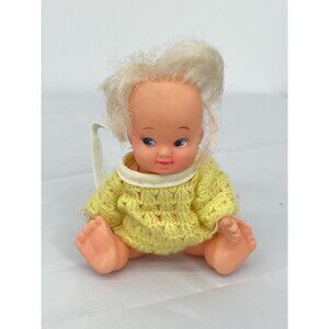Vintage Baby Doll Made In Hong Kong Yellow Knit Outfit Collectible